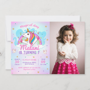 Magic Unicorns Lila Födelsedagsfest Inbjudningar