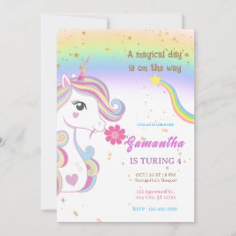 Magic Unicorns Lila Födelsedagsfest Inbjudningar