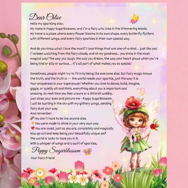Magic Uniqueness Fairy Keepsaké Brev För barn (Personalized Fairy Letter for Girls – Self-Love & Embracing Uniqueness – Fairy Poppy Sugarblossom)