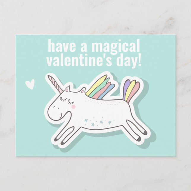 Magic Valentine Day - Cute Kids Unicorn Postc Vykort (Framsida)