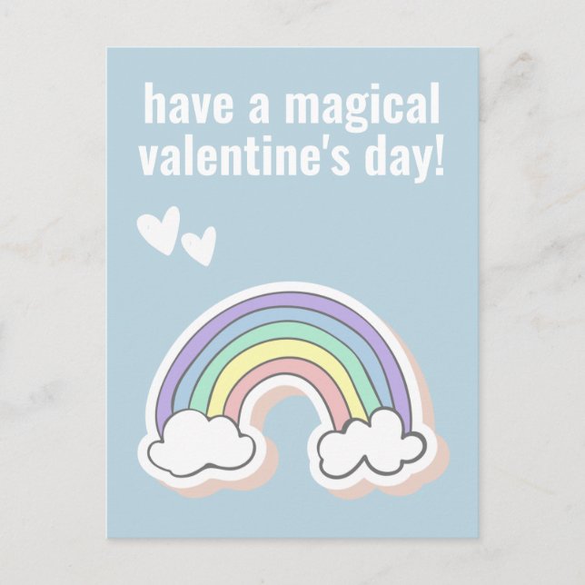 Magic Valentine Day, Cute Kids Unicorn Rainbow Vykort (Framsida)