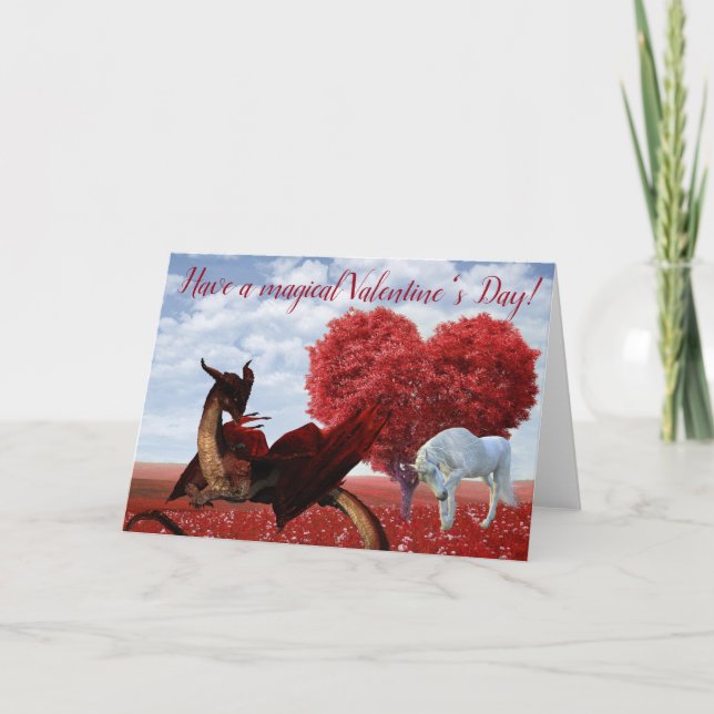 Magic Valentines dag Unicorn och Dragon Kort (Framsida)