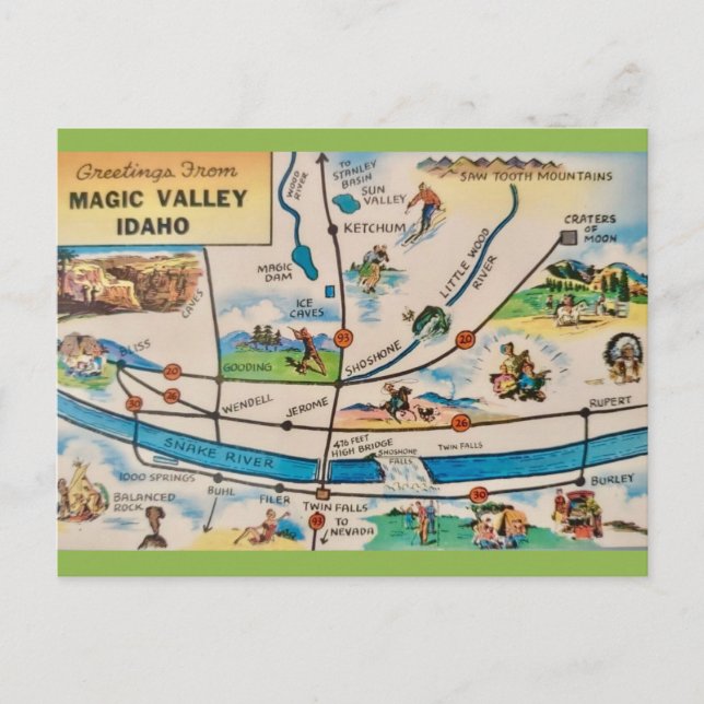 Magic Valley Idaho Karta Vykort (Framsida)