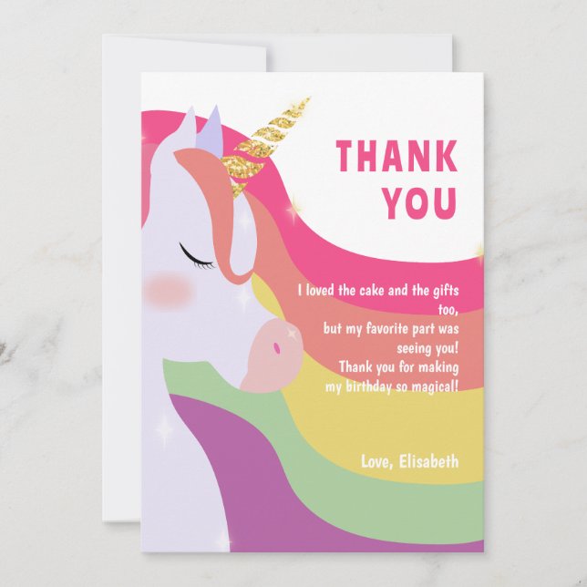Magic Vibrant Rainbow Unicorn Birthday Tack Kort (Framsida)