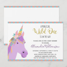 Magic Vild One Unicorn Lila Guld Baby Shower