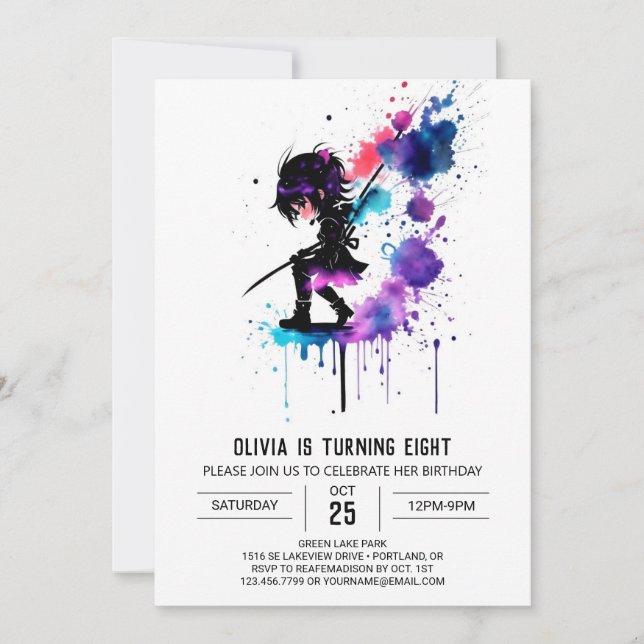Magic Warrior Ninja Digital Girl Birthday Inbjudningar (Framsida)