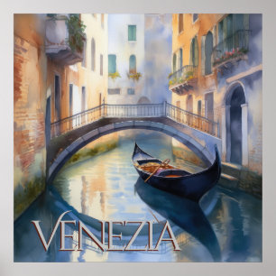 Magic Watercolor Canal i Venedig Travel Poster
