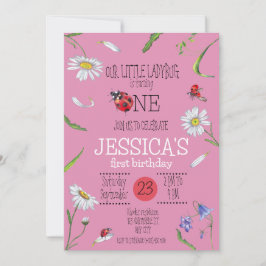 Magic Watercolor Cute 1st Birthday Girl Ladybug Inbjudningar