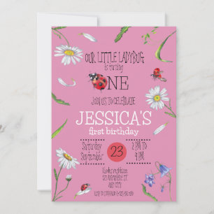 Magic Watercolor Cute 1st Birthday Girl Ladybug Inbjudningar