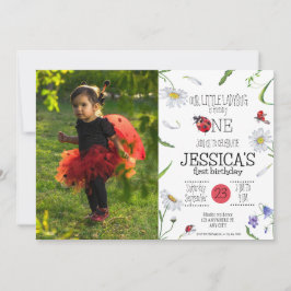 Magic Watercolor Cute 1st Birthday Girl Ladybug Inbjudningar
