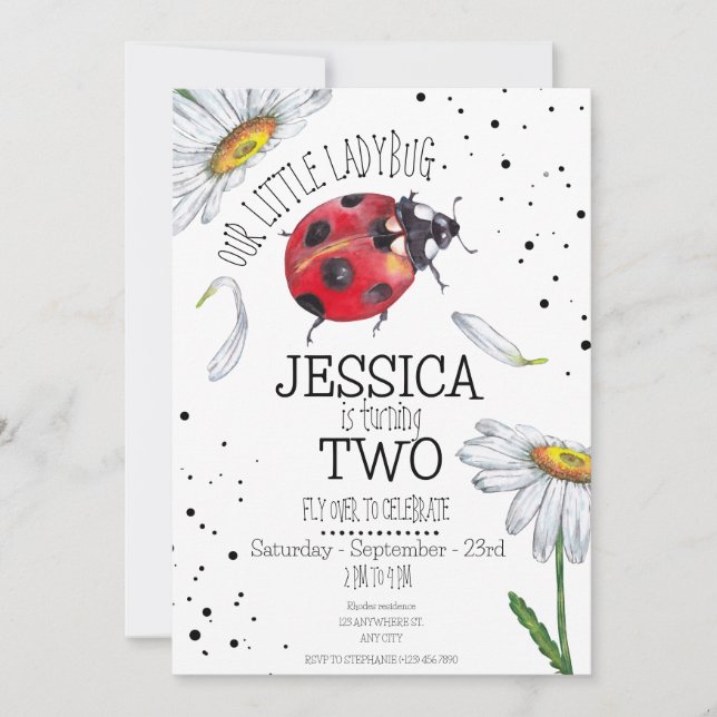 Magic Watercolor Cute Birthday Girl Ladybug Inbjudningar (Framsida)