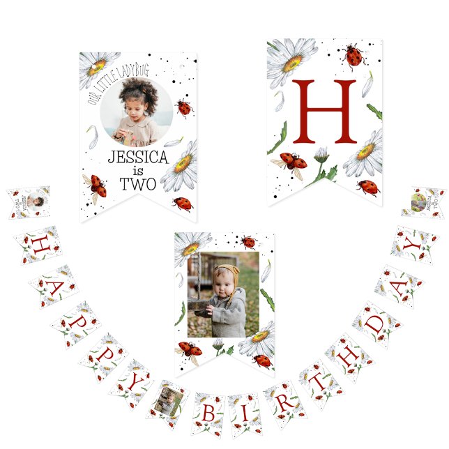 Magic Watercolor Cute Birthday Girl Ladybug Vimplar (Skapare uppladdad)