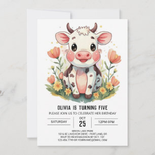 Magic Watercolor Cute Cow Birthday Inbjudningar