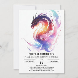 Magic Watercolor Dragon Birthday Inbjudningar