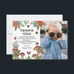 Magic Watercolor Ladybug Girl Birthday Photo Tack Kort<br><div class="desc">Toppen, magisk födelsedagsfest, jaktbildsfoto tack vare ditt kort. Utformningen innehåller ett foto av födelsedagsbarnet, färgstarka blommigtar, grönt löv och faux guld accents, söta små röda ladybuggar, svamp och ett litet mjölkhus. Perfekt för lite dam första födelsedag, men kan också vara för vilken ålder som helst. Den moderna mallen är lätt...</div>