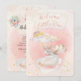 Magic Watercolor Rosa Unicorn Baby Shower Inbjudningar