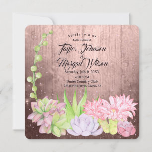 Magic Watercolor Succulents Peach Bröllop Inbjudningar