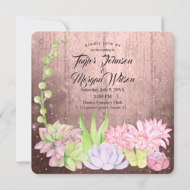 Magic Watercolor Succulents Peach Bröllop Inbjudningar (Framsida)