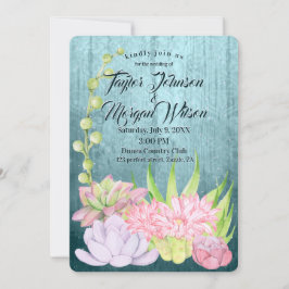 Magic Watercolor Succulents Teal Bröllop Inbjudningar