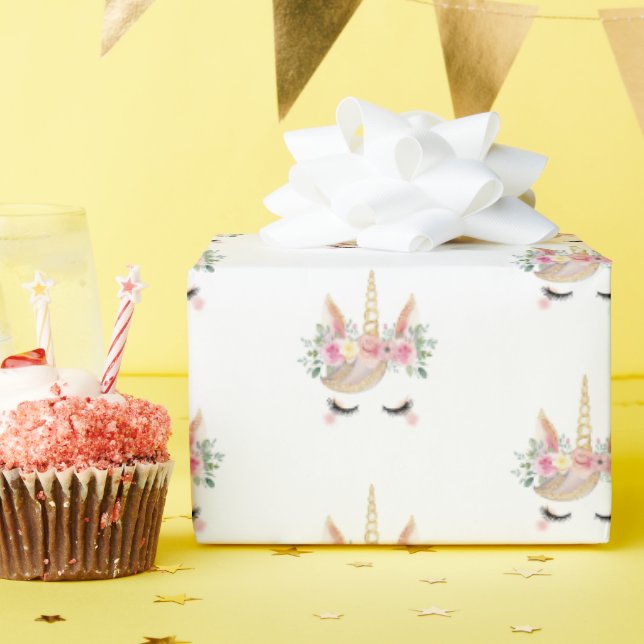 Magic Watercolor Unicorn Ansikte Birthday Presentpapper (Födelsedagsfest)