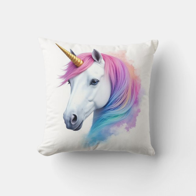 Magic Watercolor Unicorn Kudde (Framsida)