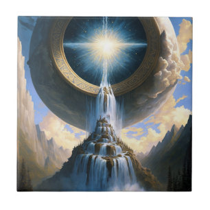 Magic Waterfall Surreal Fantasy Art Kakelplatta