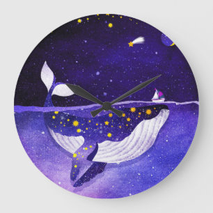 Magic Whale: Mörk Ocean Night Stor Klocka