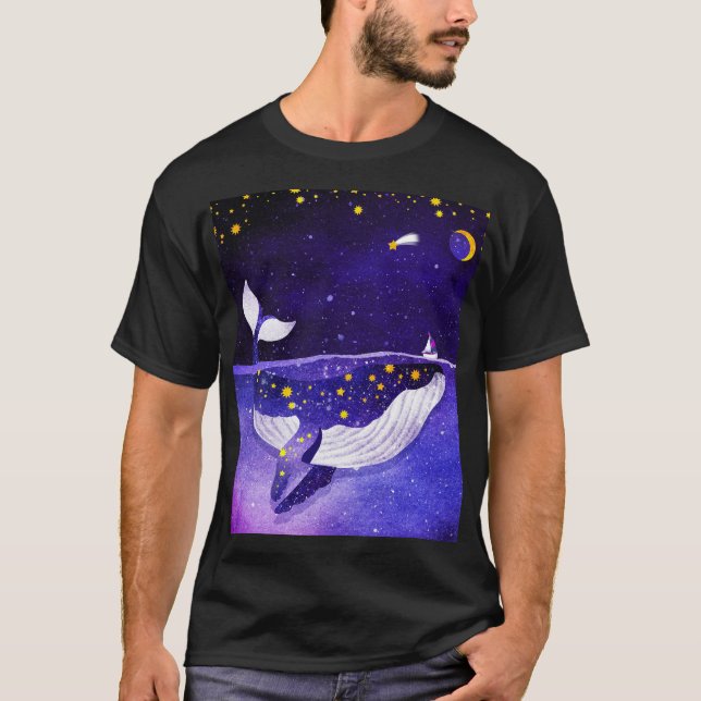 Magic Whale: Mörk Ocean Night T Shirt (Framsida)