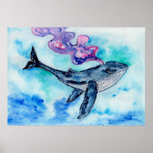 Magic Whale Watercolor Poster