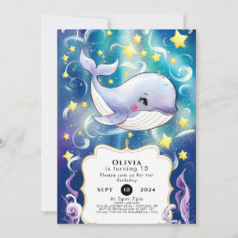 Magic Whimsical Ocean Whale Birthday Inbjudningar