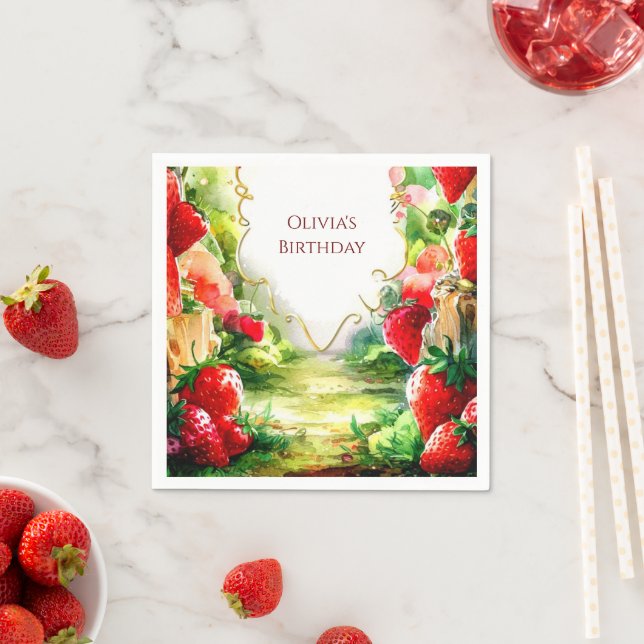 Magic Whimsicy Strawberry Birthday Pappersservett (Insitu)