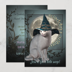 Magic White Cat Halloween-inbjudan Inbjudningar