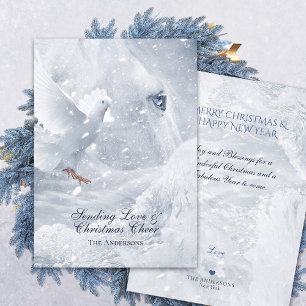 Magic White Horse & Dove on Ice - julkort