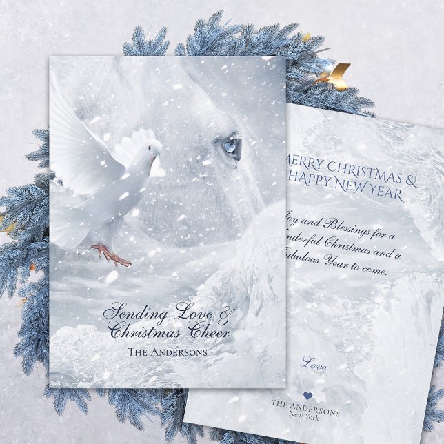 Magic White Horse & Dove on Ice - julkort (Skapare uppladdad)