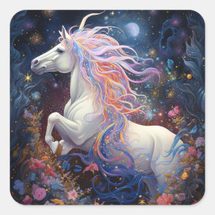 Magic White Horse Fantasy Art Fyrkantigt Klistermärke