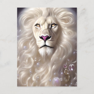 Magic White Lejon Fullt Ansikte Graphic Vykort