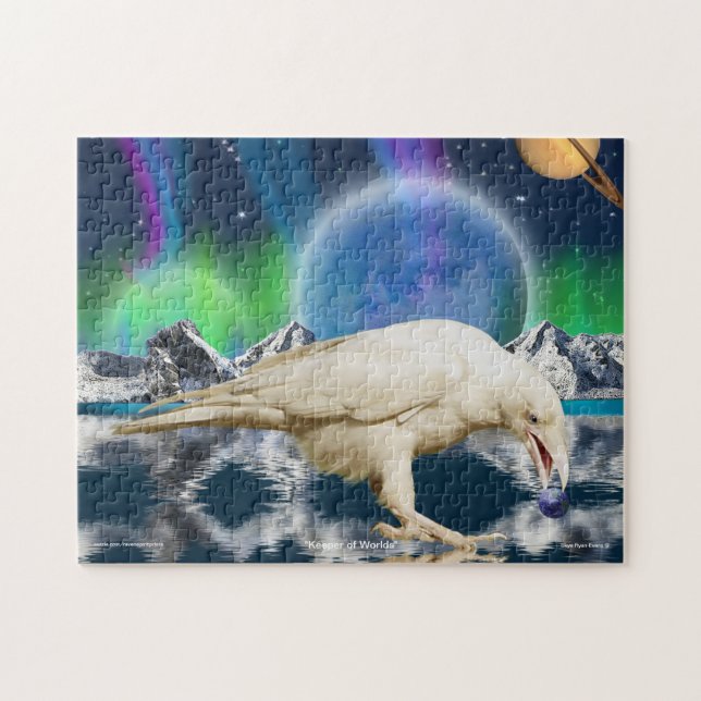 Magic White Raven & Planets Fantasy Art Puzzle Pussel (Horisontell)