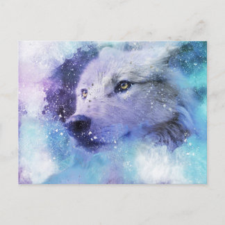 Magic White Varg Spirit Animal Painting Vykort