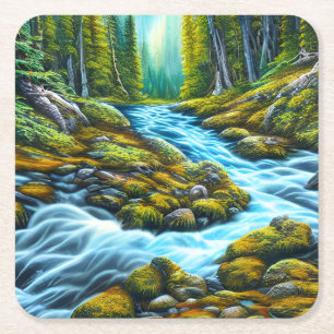 Magic Wilderness Bubbling Brook Underlägg Papper Kvadrat