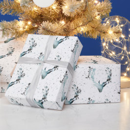 Magic Winter Deerhead Silver Blue Snö jul Presentpapper