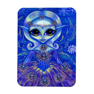 Magic Winter Fairy Girl Cats Snöflingor Big Öga Magnet