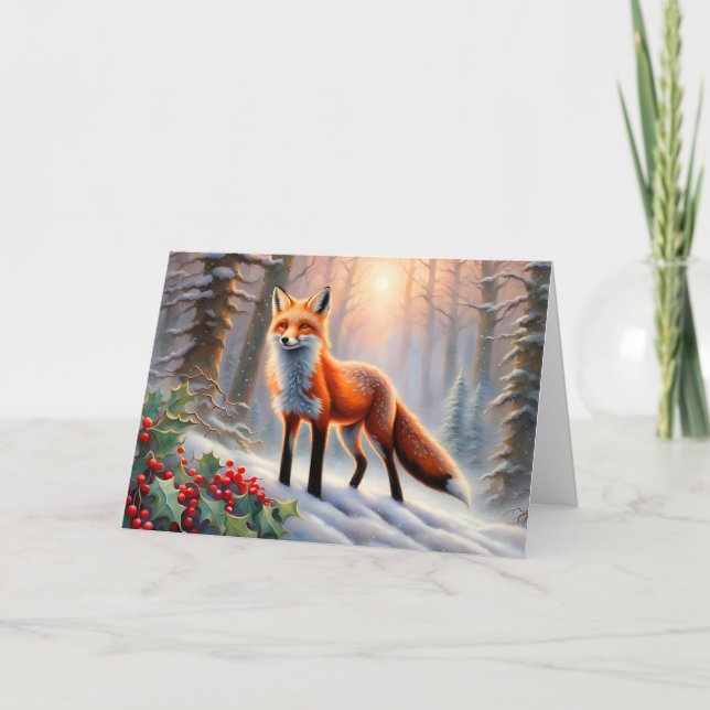 Magic Winter Fox Holly Berries jul Kort (Framsida)