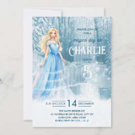 Magic Winter Frozen Snö Princess Barns födelsedag Inbjudningar