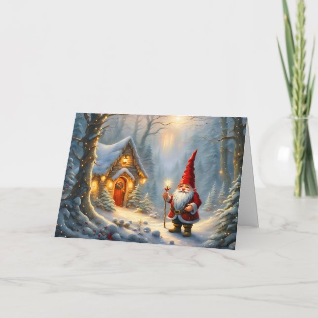 Magic Winter Gnome House jul Kort (Framsida)