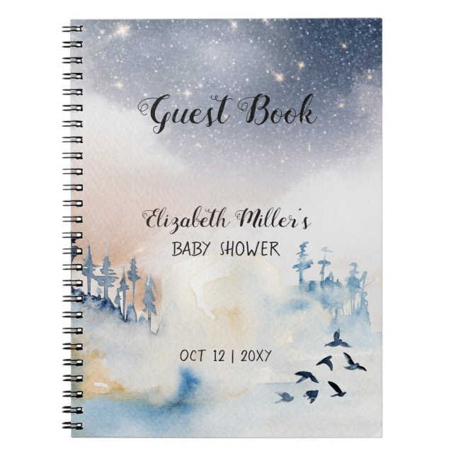 Magic Winter Ligcape Baby Shower Guest Bok Anteckningsbok (Framsidan)