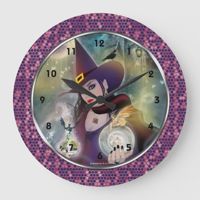 Magic Witch Art Wall Clock Stor Klocka (Framsida)