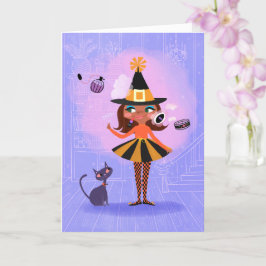 Magic Witch Brown Hair Birthday Card Kort