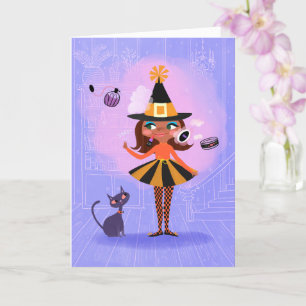Magic Witch Brown Hair Birthday Card Kort