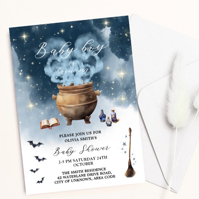 Magic Witch Cauldron Pojke Brewing Baby Shower Inbjudningar (Skapare uppladdad)
