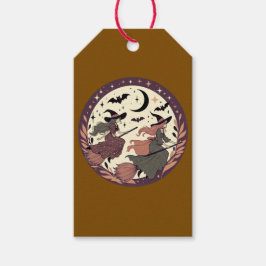 Magic Witch Flight - Halloween Moonlight Scene Presentetikett